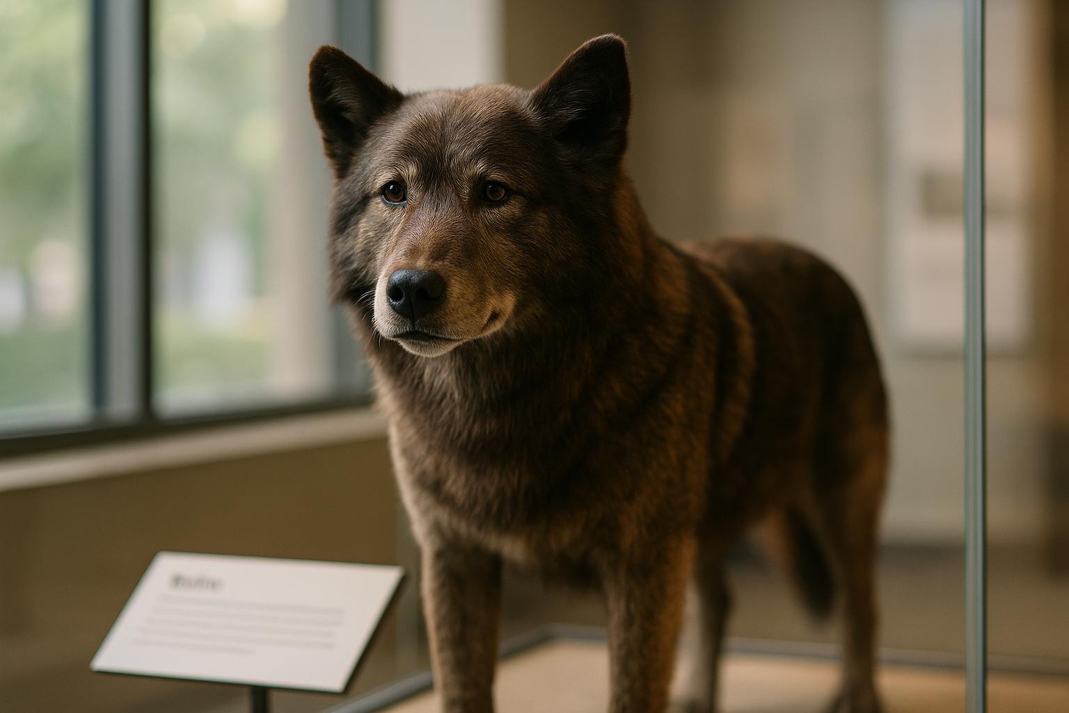 Balto's taxidermied mount on display at the Cleveland Museum of Natural History, photographed in natural indoor light