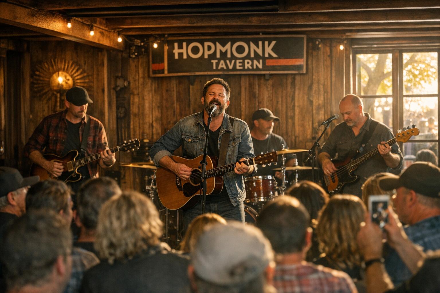 Bohemian Highway performing on the HopMonk Tavern stage to an attentive afternoon crowd in Sebastopol