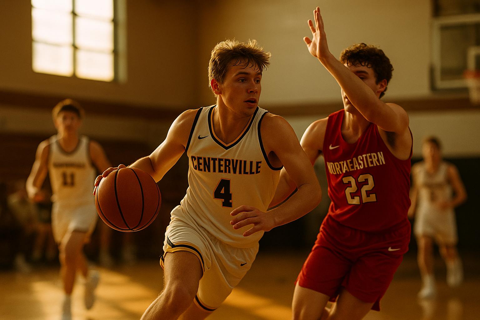 Centerville player driving to the basket against a Northeastern defender during the Dec. 4 game