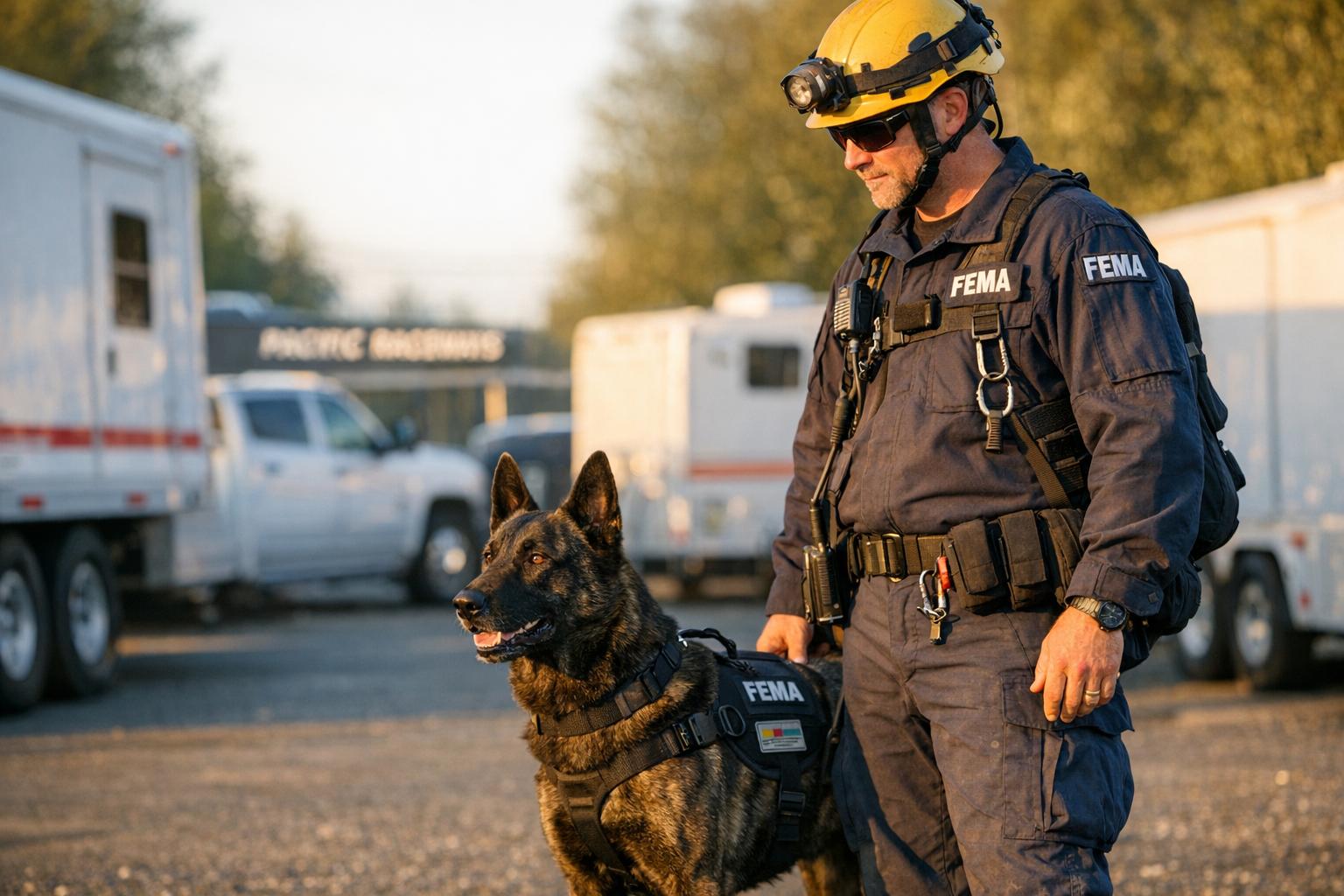FEMA search-and-rescue dog and handler at Pacific Raceways in Kent, Washington
