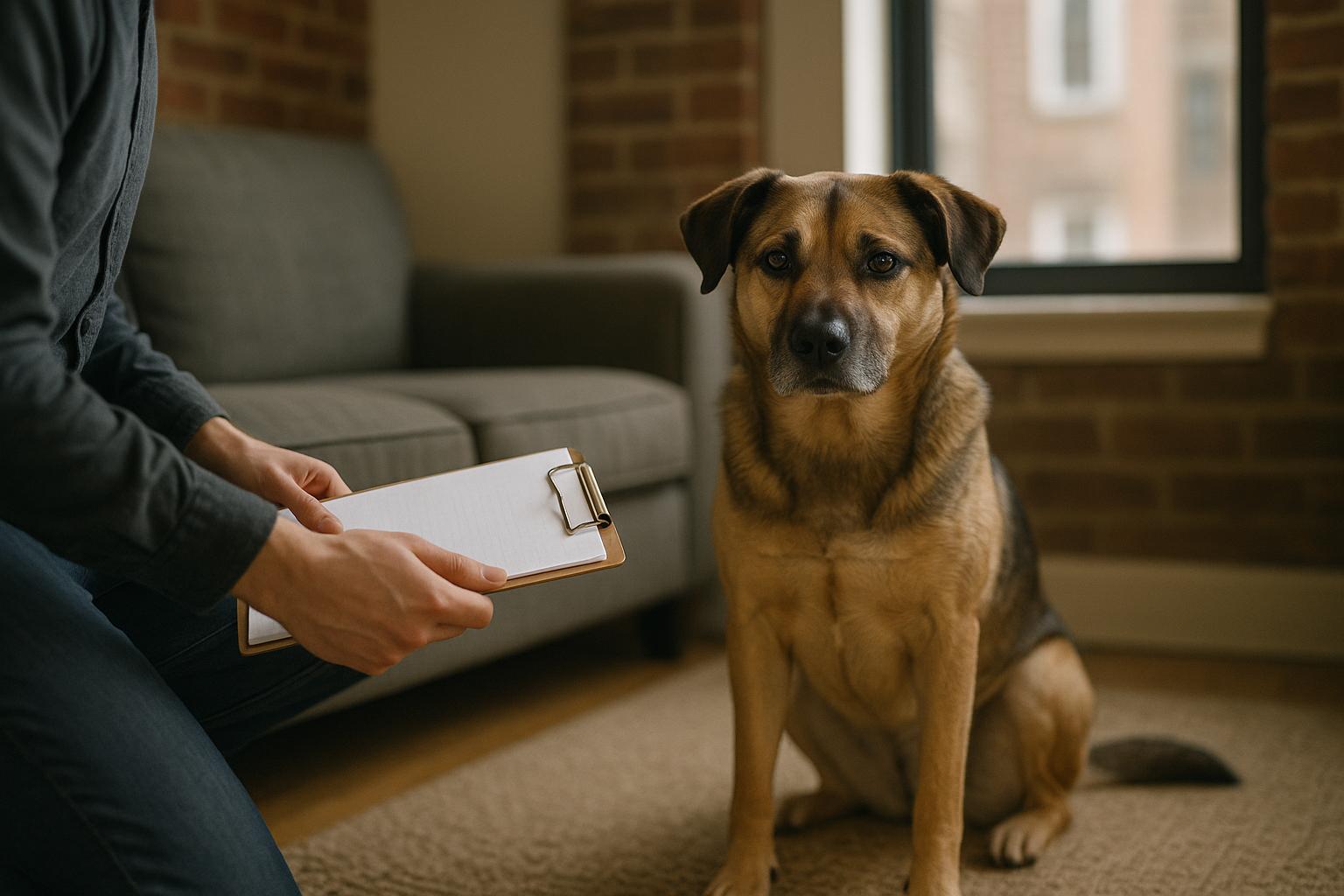 A mixed-breed inner-city dog in a Baltimore apartment with a researcher nearby