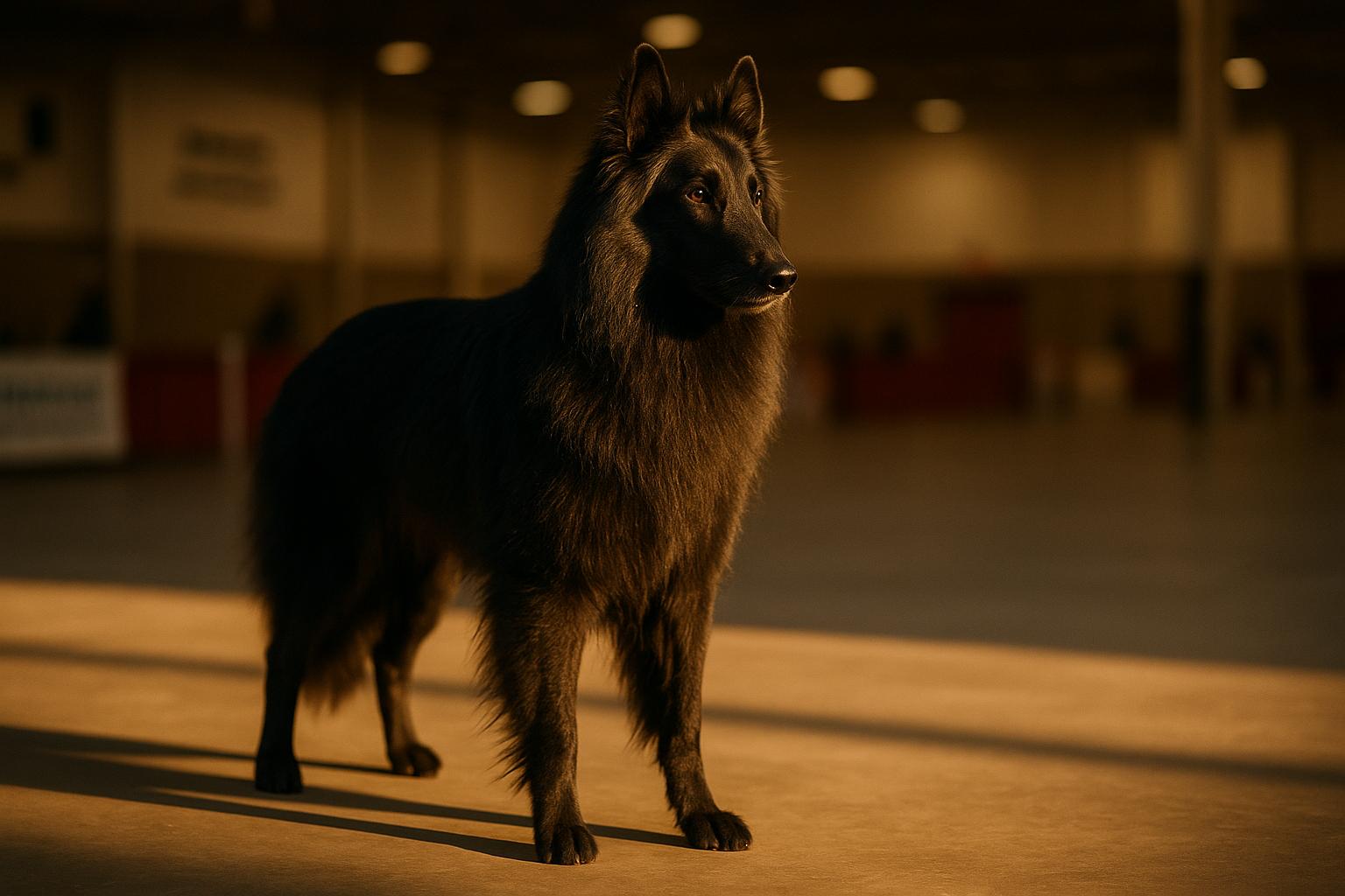Soleil, a Belgian sheepdog, posed in show stance inside the Greater Philadelphia Expo Center